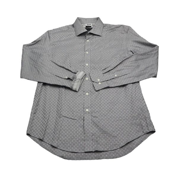Pronto Uomo Shirt Mens L Gray Geometric Button Front Metallic Long Sleeve Cotton - Picture 1 of 16